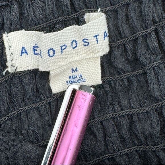 Aeropostale Clip Dot‎ Lace Up Off The Shoulder Crop Top Black Medium Sheer - Picture 11 of 14